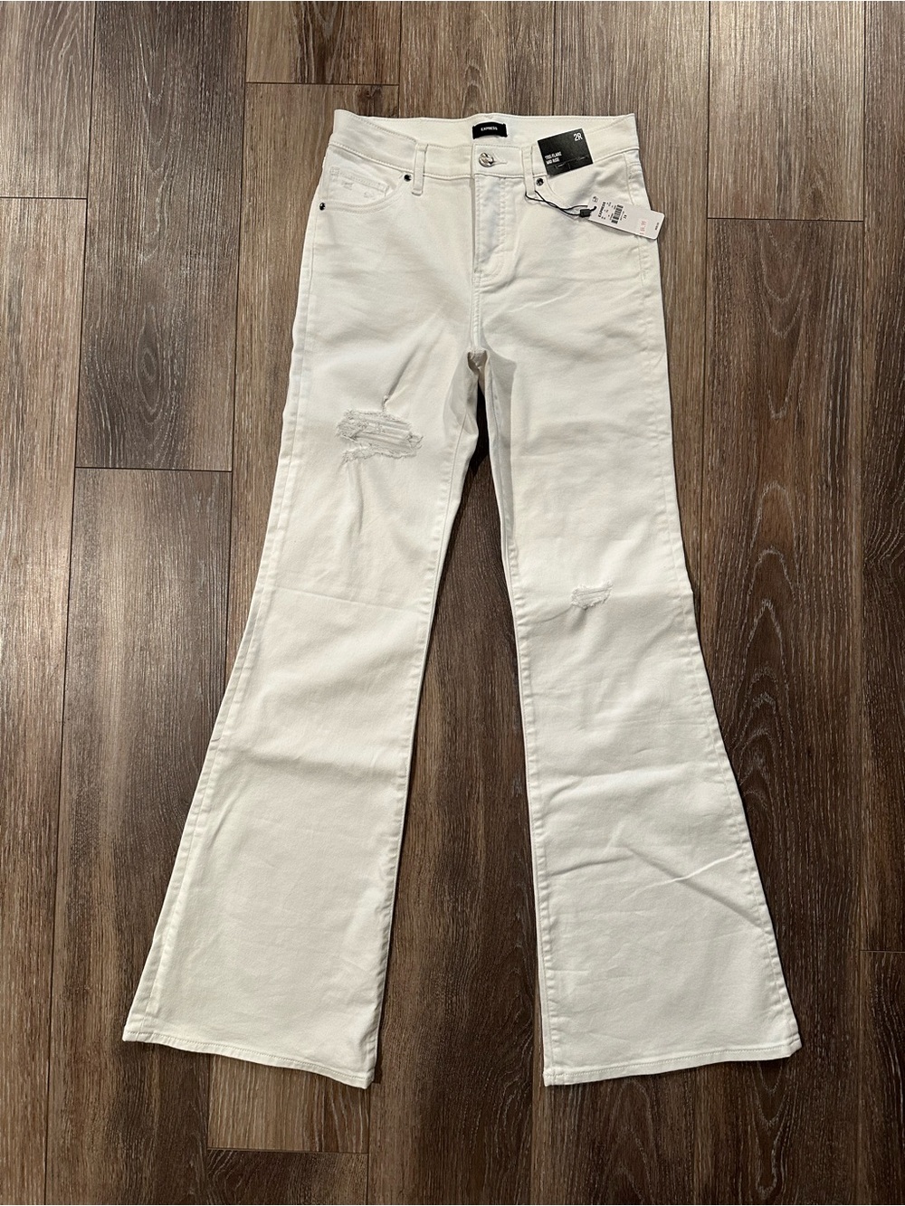 Women's White Flared Jeans - Distressed Detail